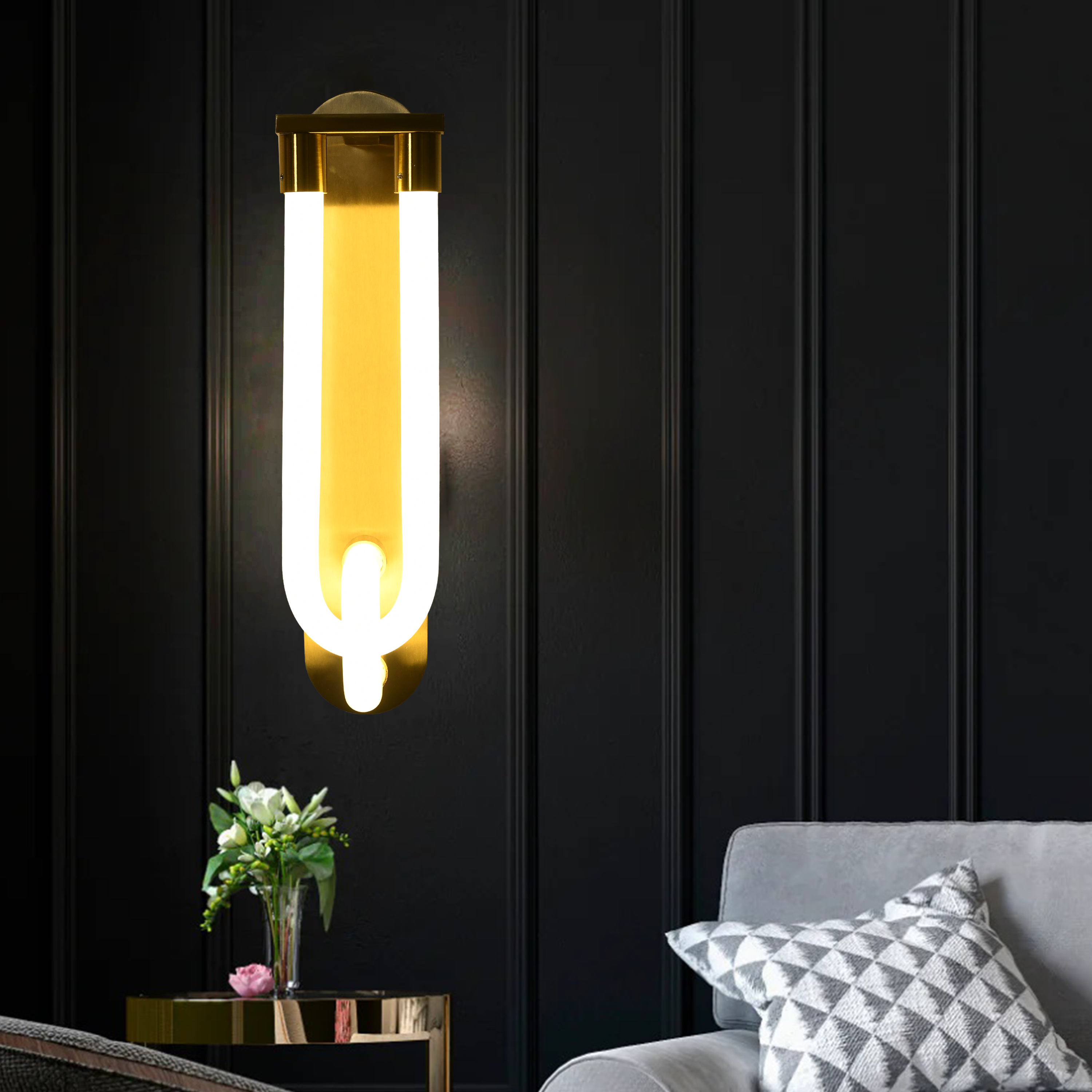 Gold Long Glass Wall Light | Modern Copper Metal Bedroom Living Room Wall Light - Gold Warm White (2732/1+1)